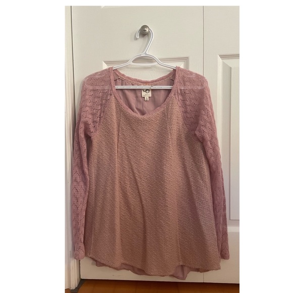 Anthropologie One September Feathered Lace Dusty Pink Sweater - Picture 2 of 4